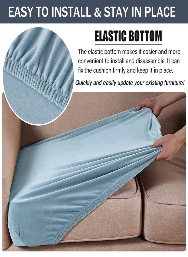 CONRUSER Stretch Cushion Cover, Soft Velvet Plush Cushion Slipcover Seat Sofa Covers Furniture Protector with Elastic Bottom (Light Blue, 3) - Image 4